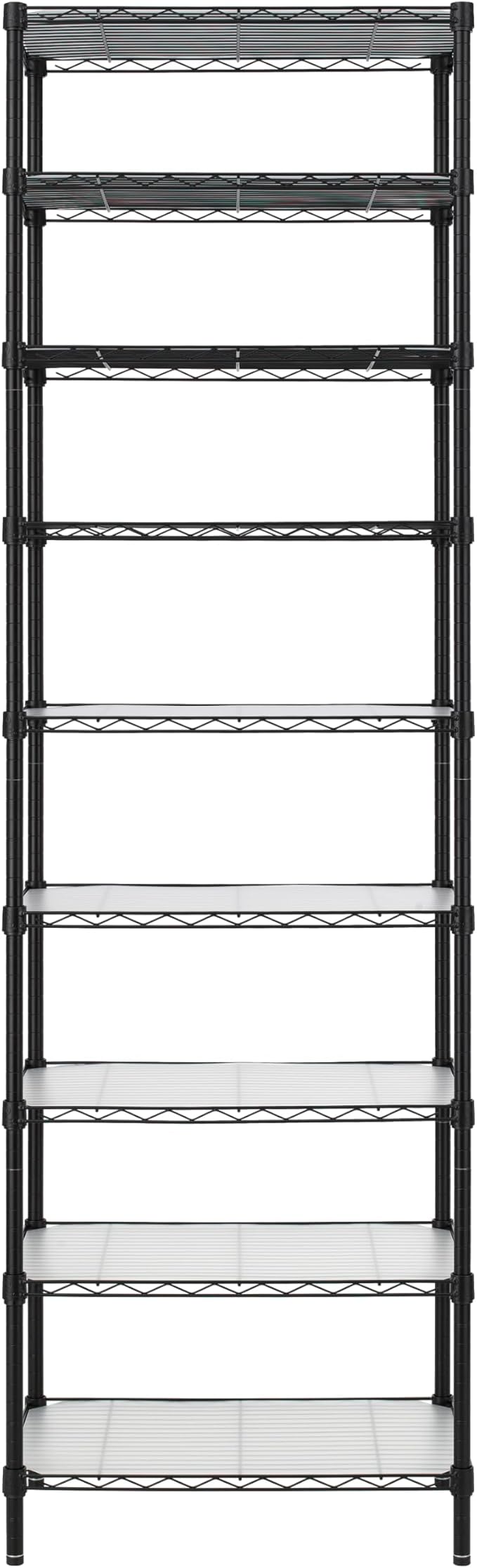 Finnhomy 9-Tier Wire Shelving Unit Adjustable Steel Wire Rack Shelving, 81 Inches Height 9 Shelves Metal Storage Rack, Pantry Shelves for Storage with PE mat, NSF Certified, Black