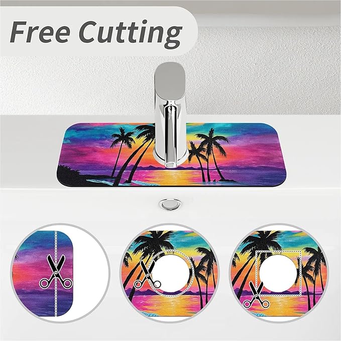 Kitchen Sink Splash Guard，Magnificent sunset Faucet Mat Sink Gadgets-Super Absorbent Fast Drying Mat Drip Catcher for Kitchen, Bathroom,Sink Mat, Dish Drying Mat, Bathroom(15" X 5.5" )