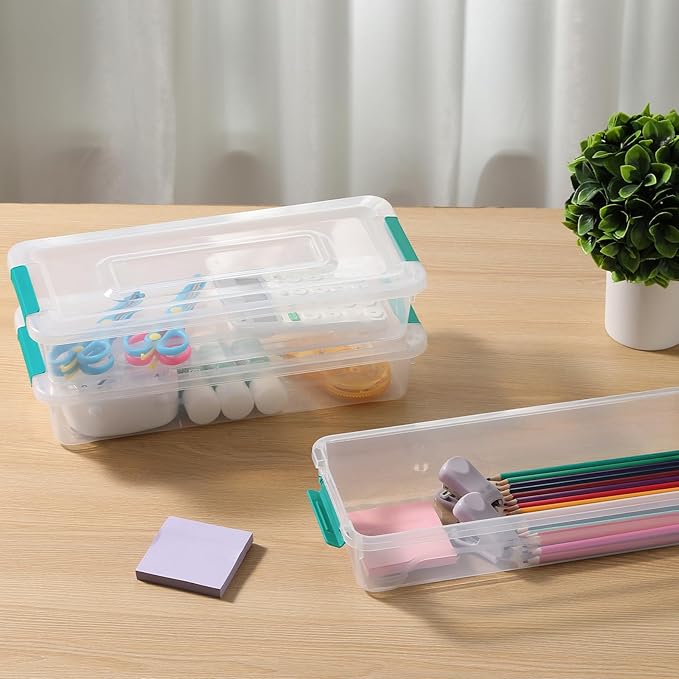 novelinks Clear Stackable Storage Bins with lid Storage Boxes Durable Plastic Organizer Containers for Home Office, Kitchen, Craft Supplies (4 Quart 8 Pack Green)