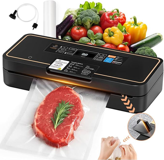 Vacuum Sealer with Easy Tear Cutter, 95kPa Food Saver Vacuum Sealer Machine for Food, 135W Fast Sealing, 9-in-1 Food Vacuum Sealer Machine with 10 ft Bag Roll for Meal Prep & Sous Vide