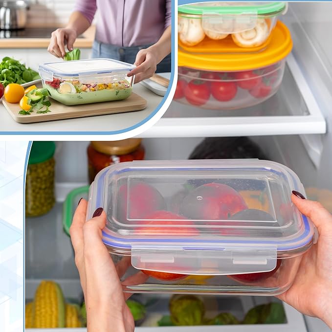 4 Set 8 Cup Large Glass Storage Containers Airtight 63 oz Food Bento Boxes Sets with Lids Kitchen Storage Containers Glass Cookie