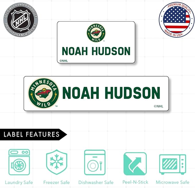 NHL Hockey Labels - Custom Peel and Stick, Waterproof Label - Great for Organization, Sports, School, Day Camp Labels - 155 Pack (Minnesota Wild)