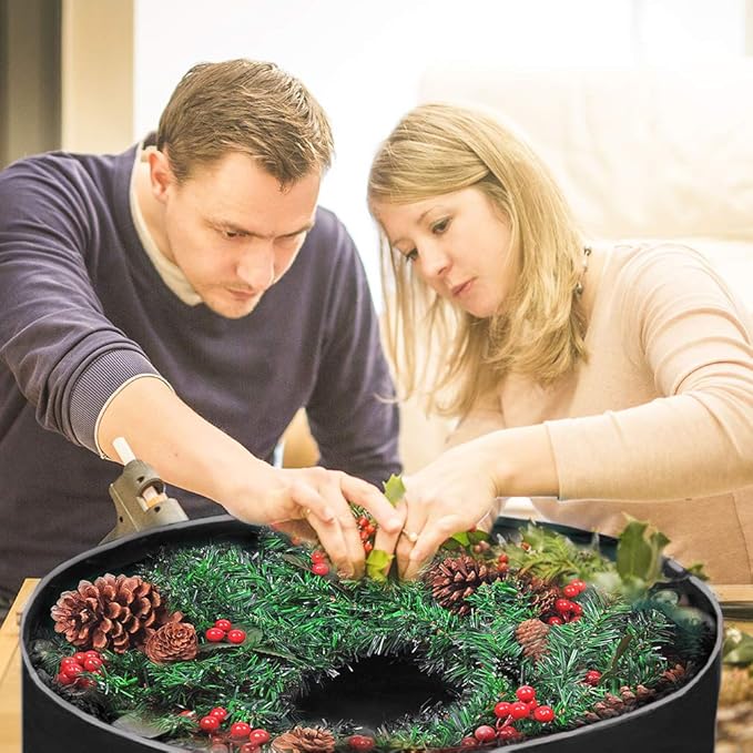 Primode Heavy Duty Wreath Storage Bag 30"- Garland Wreaths Container with Handles - Durable 600D Oxford Polyester Material Xmas Holiday Wreaths Storage Holder 30” (Black)