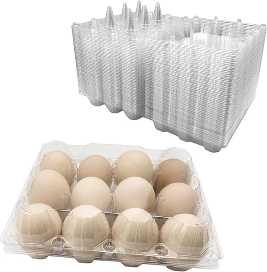 50PCS Egg Cartons,Eco-friendly Clear Plastic Blank Egg Carton Bulk,Holds Up to 12 Eggs Securely,Refrigerator Egg Tray Storage for Family Pasture Chicken Farm Business Market