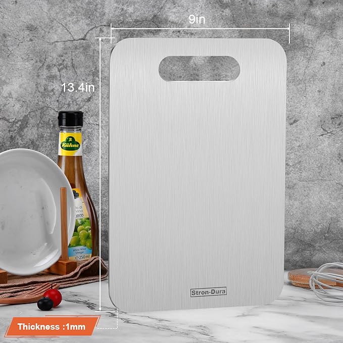 Stron-Dura Cutting Board, Cutting Boards for Kitchen, Titanium Cutting Board, Foodgrade Stainless Steel Cutting Board for Meat,Fruit, Vegetables, Outdoor or Indoor, M 13.4" * 9"