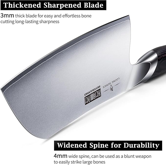 HOSHANHO 7 Inch Butcher Knife, Japanese High Carbon Steel Heavy Duty Meat Cleaver Knife, Professional Bone Cleaver Knife Suitable for Home Kitchen & Restaurant