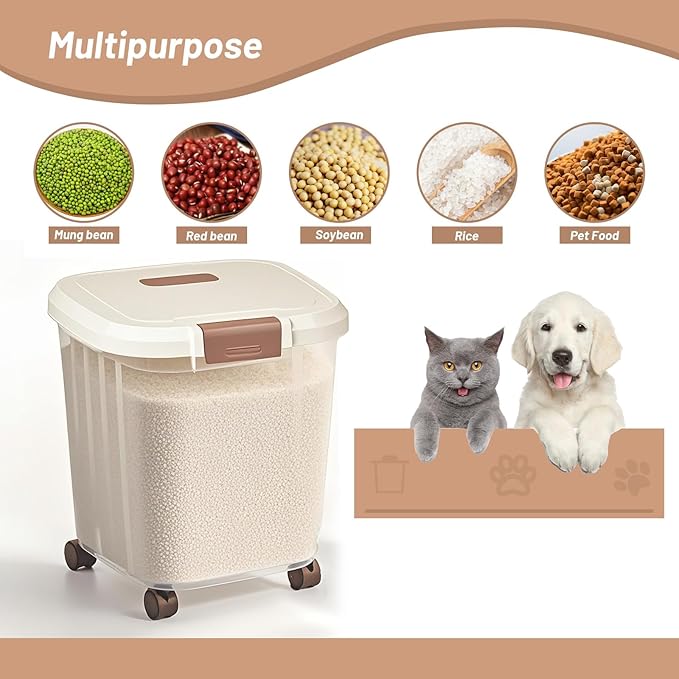 RUIAN 2PCS Airtight Food Storage Bin with Wheels BPA-Free, Lockable&Clear Pantry Organizer for Rice, Flour, Grains & Pet Food,Removable Wheels(22LBS and 33LBS)