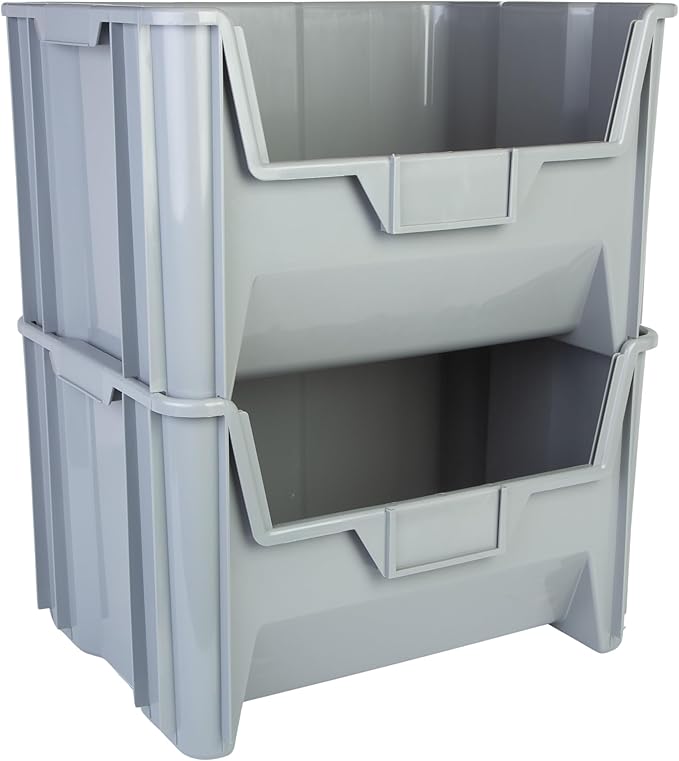 Hudson Exchange 20" x 15" x 12.5" (1 Pack) Plastic Giant Stackable Hopper Bin Container, Gray