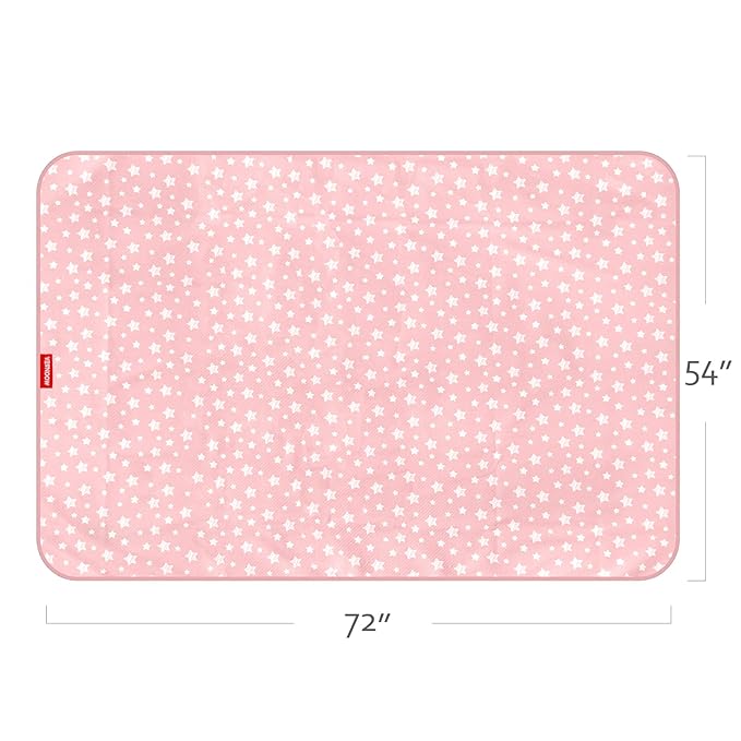 Extra Large Baby Splat Mat 54''x 72'', Anti Slip Waterproof High Chair Mat Baby Feeding Table Cloth Floor Mat Cover, Baby Art Playtime Mat for Craft/Mealtime, Washable Portable Picnic Mat - Pink Star