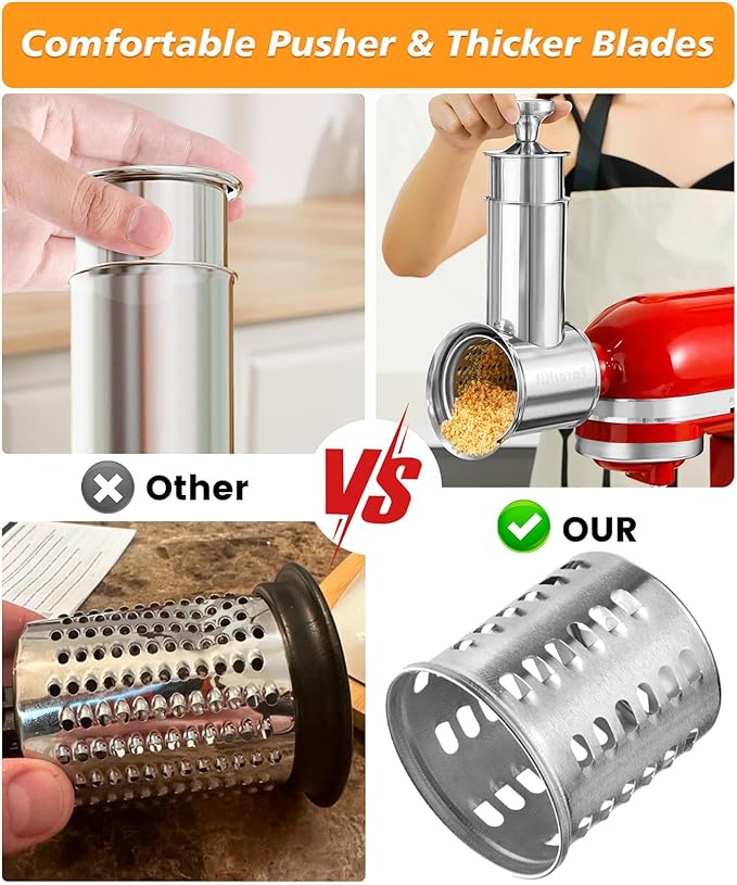 FavorKit Fresh Prep Slicer Shredder Attachment for KitchenAid Stand Mixers, Stainless Steel Large Salad Maker,Cheese Grater Accessories with 3 Thick Blades,Dishwasher Safe