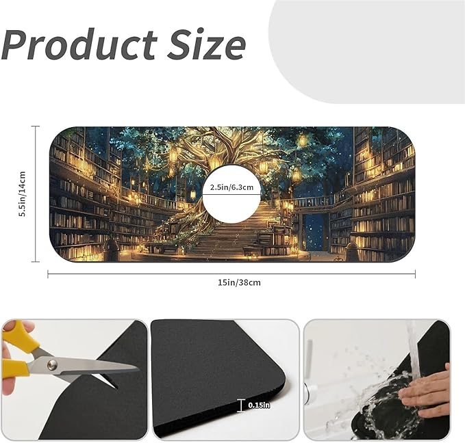 Kitchen Sink Splash Guard，Magical Library Faucet Mat Sink Gadgets-Super Absorbent Fast Drying Mat Drip Catcher for Kitchen, Bathroom,Sink Mat, Dish Drying Mat, Bathroom(15" X 5.5" )