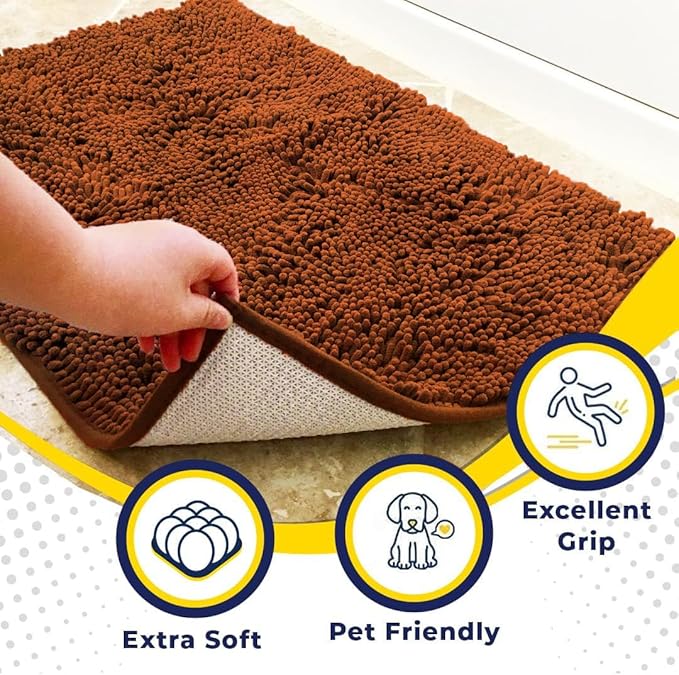 Muddy Mat® | Super Absorbent Door Mat Indoor, Microfiber Quick Dry Chenille Entryway Rug, Non-Slip Front Door Mat, Indoor Mats for Entryway, Machine Washable Pet Rug, Orange 24" x 72"