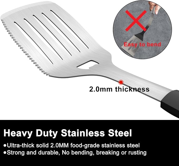 POTWIY Grill Tools BBQ Accessories Set of 2, 15.8'' Heavy Duty Stainless Steel Grill Utensils with Grill Spatula and Fork, Full Tang Silicone Handle, Outdoor Grilling Tools Barbecue Accessories