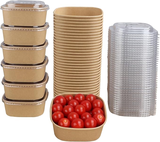 JAYEEY 17 oz Disposable Kraft paper bowls with lids,Food containers Soup Bowls Party Supplies Treat Bowls 50 Pack