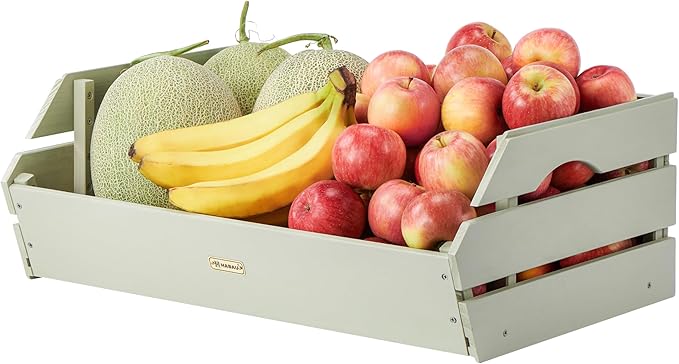HABAU Potato Onion Storage Bin - Wood Stackable Produce Basket with Handles - Fruit and Vegetable Storage for Kitchen and Pantry Counter Organization - 1 Pack