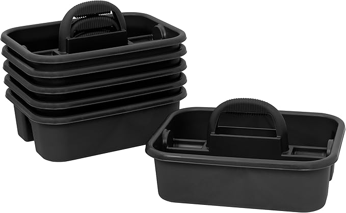 Akro-Mils 09185 Plastic Tote Tool & Supply Cleaning Caddy with Handle, 18-3/8-Inch x 13-7/8-Inch x 9-Inch, Black