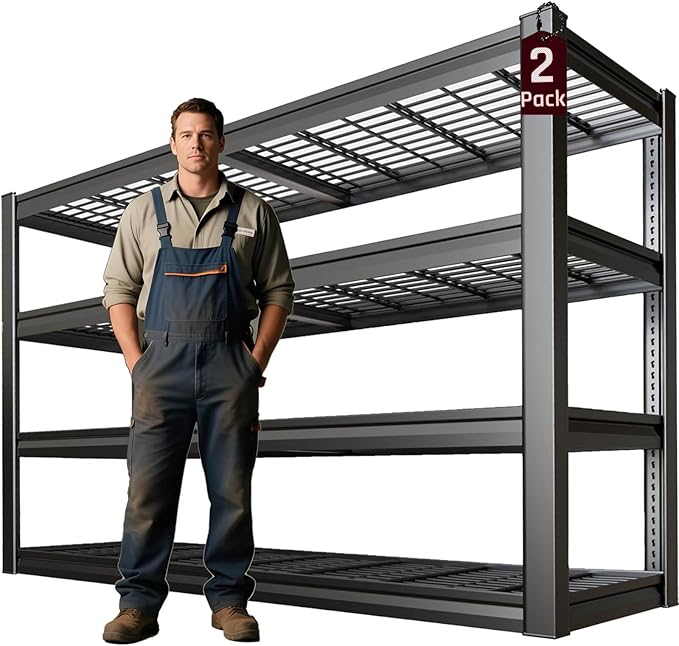 68" Wide Heavy Duty Garage Shelving Units, 4-Tier Deep Storage Shelves,Black Metal Garage Shelves,Steel Shelf,Large Storage Rack,Industrial Shelving for Shop, 68" W x 20" D x 68" H, 2 Pack