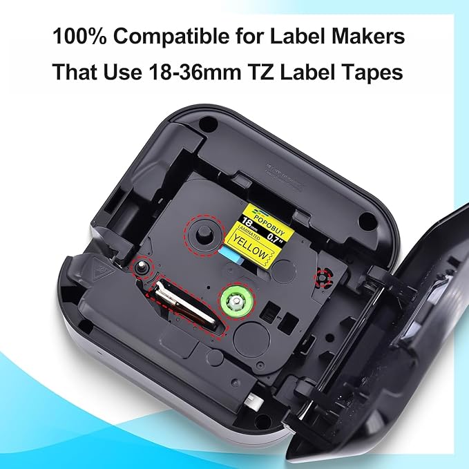 AZe 18mm 0.7 Laminated Yellow Tape Compatible for Ptouch TZ641 TZ-641 TZe-641 TZe641 Label Tape for PTD410 PTD400 PTD610BT PTD600 Label Maker, 5 Pack Black on Yellow
