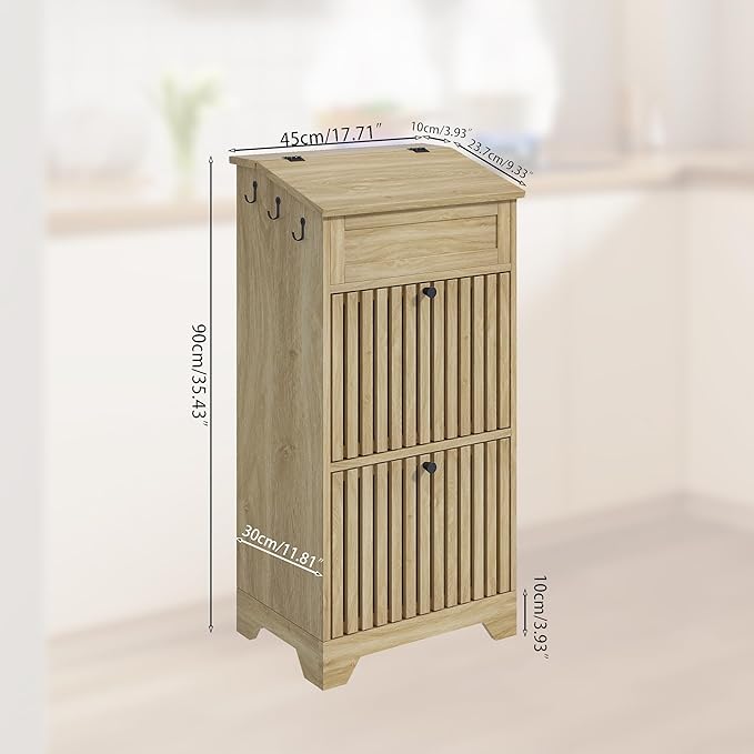 Potato Storage Bins, Farmhouse Wood Potato and Onion Storage Bins, Fruit and Vegetable Box, Food Small Kitchen Pantry Cabinet for Snack, Boho Large Wooden Bread Box, Magnetic Flip-top, 3 Tier