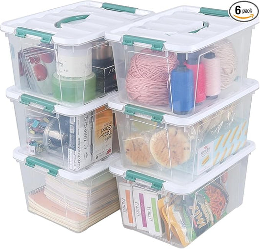 6-Pack 14 Quart Plastic Lidded Storage Bin with Handle, Clear Latching Storage Box