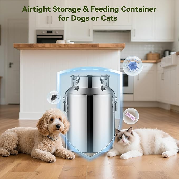 Newget 13lb Stainless Steel Dog Food Storage Container, Metal Pet Storage Container with Airtight Hangable Lid to Keep Food Fresh, Large Cat Food Storage Container with Scoop to Easily Clean