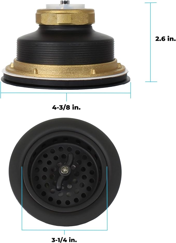 Mr. Scrappy 3.5" Sink Drain Assembly with Twist Lock Basket Strainer, Solid Brass, Black