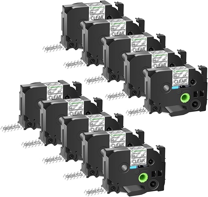 GREENCYCLE TZe-161 36mm 1.4 Laminated Clear Tape Compatible for Brother P-Touch Label Maker Tape TZe161 TZ-161 Black on Clear TZe TZ Label for Ptouch PT-910BT P900W P950W 530 550, 10 Pack