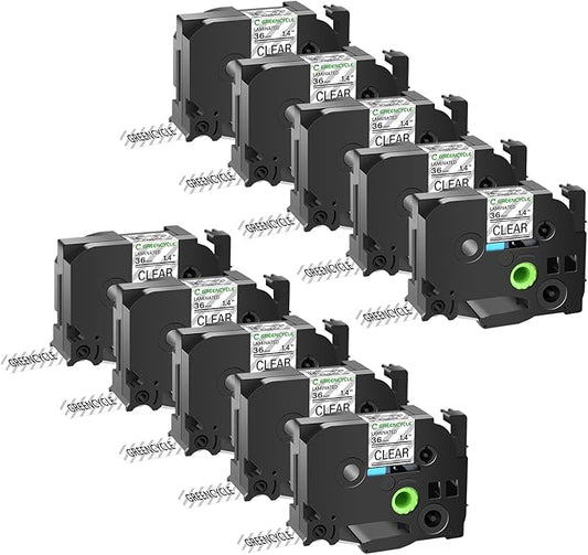 GREENCYCLE TZe-161 36mm 1.4 Laminated Clear Tape Compatible for Brother P-Touch Label Maker Tape TZe161 TZ-161 Black on Clear TZe TZ Label for Ptouch PT-910BT P900W P950W 530 550, 10 Pack
