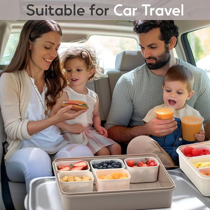 Snackle Box Container for Adults with 9 Compartment, Divided Serving Tray Snack Box Containers with Lid and Handle, Charcuterie Boxes Portable Snack Platter for Fruit Veggie Party Travel, Brown
