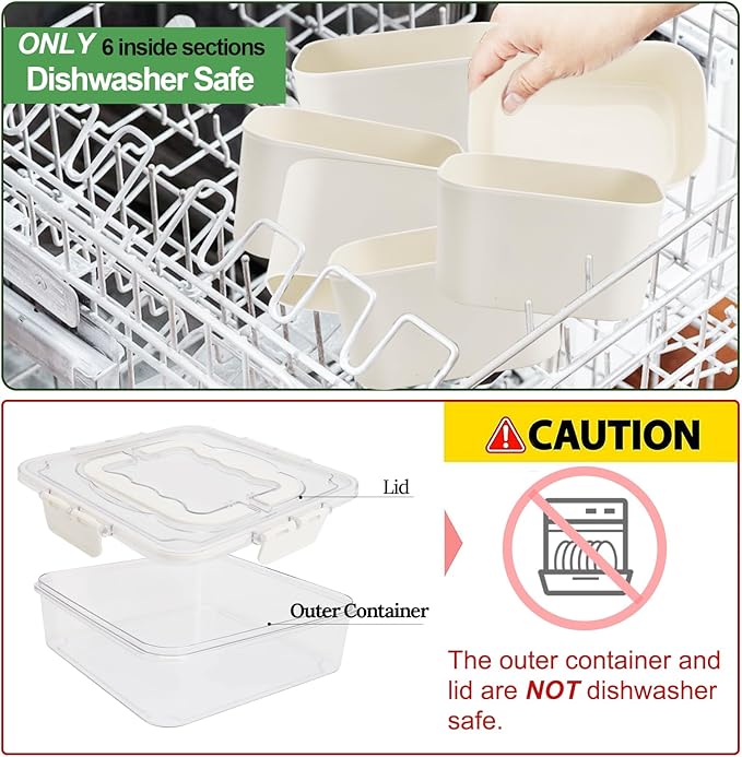 SMALL Divided Serving Tray with Lid and Handle, Portable Snack Box Container, 6 Compartments Veggie Fruit Snackle Tray, Charcuterie Platter Container for Party, Nuts, Snacks, Picnic,2 Pack, SMALL SIZE