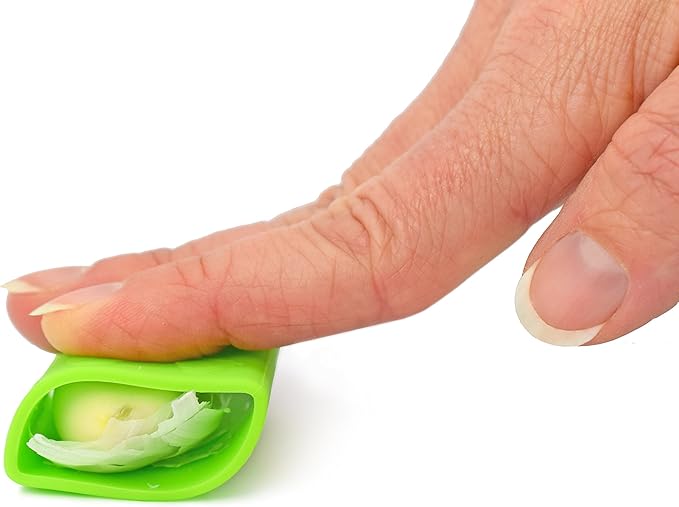 Kitchen Innovations Garlic-A-Peel Garlic Press, Crusher, Cutter, Mincer, and Storage Container - Includes Silicone Garlic Peeler - Easy to Clean - Stainless Steel Blades – (Green), standard