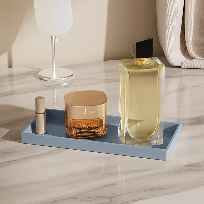 Mriluvy Vanity and Bathroom Tray, 9.8" ABS Countertop Organizer,Waterproof Vanity Tray for Toilet Tank,Perfume,Soap,Keys,Bathroom Accessories,Kitchen and Bath Trays,Non Slip Small Trays,Gray