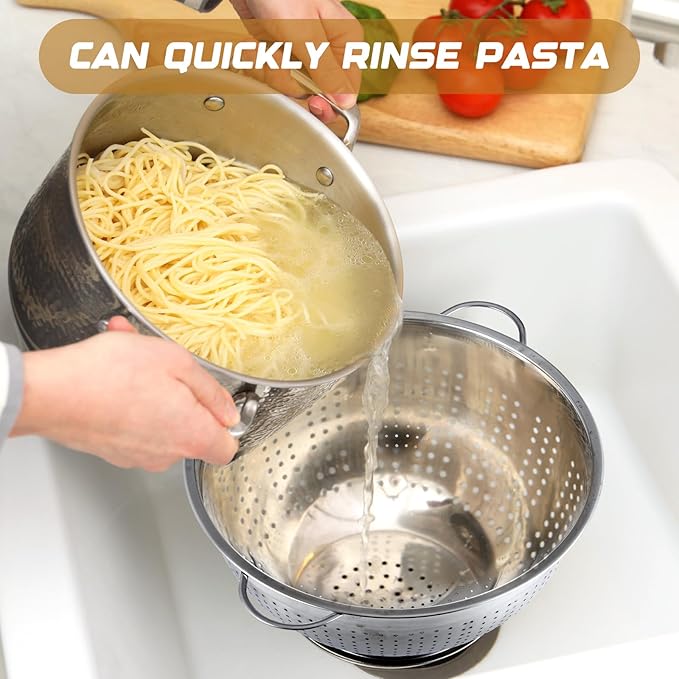 Maxdot 2 Pack 16 Quart Heavy Duty Stainless Steel Colander with Footed Base and Handles Pasta Spaghetti Berry Fruit Vegetable Kitchen Food Strainer Basket