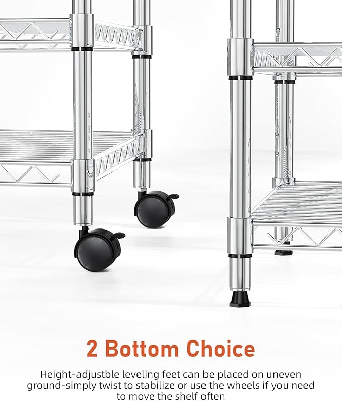 YSSOA 3-Tier Heavy Duty Storage Shelves 750Lb Capacity, 24.02" D x 13.78" W x 21.97" H Shelving Unit for Pantry, Garage, Laundry and Kitchen, Chrome, 2 Pack