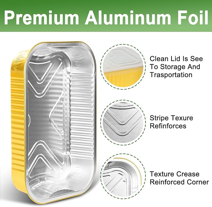 Fothwart 13"×9"×2.4" - 15Pack 9x13 Gold Aluminum Foil Pans with Lids Heavy Duty, Foil Food Containers with Lids, Tin Foil Pans for Baking, Meal Prep, Freezer, Heating and Takeout