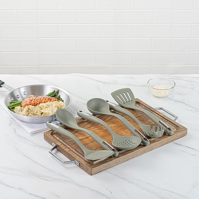 Restaurantware Silicone Utensil Set Pack of 1 Non-Slip Handle 6-Piece Kitchen Tool Set, Heat-Resistant Dishwasher-Friendly Cooking Accessories, Durable Green Cooking Utensils