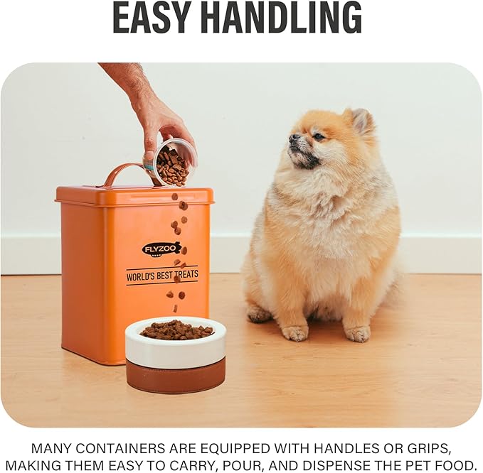 Dog and Cat Food Metal Storage Container Set, Farmhouse Pet Food Storage Containers with Lid and Dry Food Scoop (Orange)