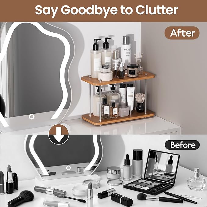 UJQSUN Bathroom Counter Organizer,Bathroom Shelf Organizers & Sink Organizer,Vanity Organizers,Storage Skincare,Makeup,Perfume,Spices,Coffee Station,for Corner,Dresser,Kitchen,Adjustable Height(2Tier)