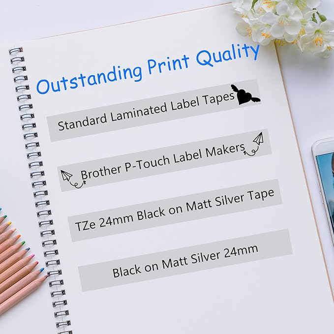 GREENCYCLE Compatible for Brother P-Touch TZ TZe M951 24mm 1" Label Cartridge Black on Matte Silver Laminated AZE Tape for PT2730 PT9600 PTD600VP PTD800W PTH500LI PTP700 PTP710BT PTP750, 10 Pack