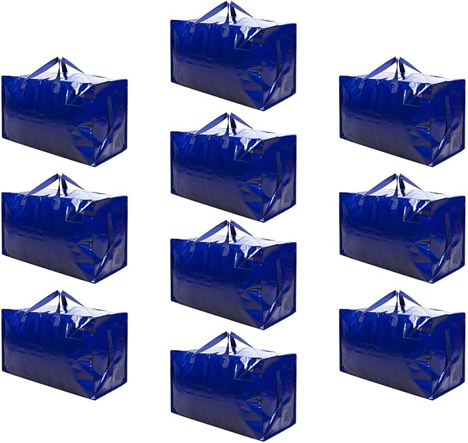 VENO 10 Pack Moving Bags and Large Christmas Decoration Storage Bins with lids. Alternative to Moving Boxes, Packing Supplies for College. Heavy Duty Totes (Blue, 10 Pack)