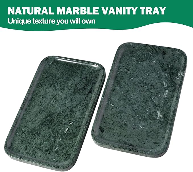 Karibiber Marble Vanity Tray, Bathroom Tray for Countertop, 14'' Green Decoration for Dresser Organizer, Large Serving for Kitchen, Marble Storage for Coffee Table, Perfume, Jewelry Holder