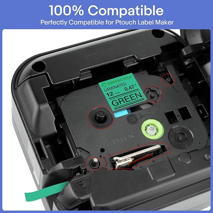 GREENCYCLE 10 Pack Compatible for Ptouch TZe731 AZE-731 TZ731 TZ-731 1/2" 12mm 0.47 inch Laminated Black on Green TZ AZe Tapes Used in PTD210 PT-D200 PTD600 D400 PTH110 Label Makers