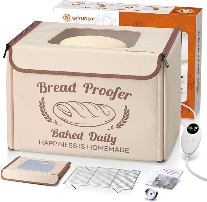 GIYUDOT Folding Bread Proofing Box with 50-113℉ Temp Control & 48H Timer, Dough Proofer with Metal Rack, Humidor, Recipes, Ideal for Sourdough, Bread Baking, Pizza, Yogurt, Kombucha, Precise Control