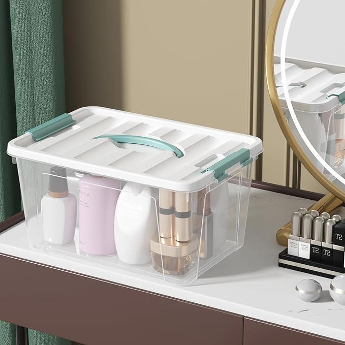 Readsky 4 Packs Clear Storage Latch Box Plastic, 14 Quart Plastic Storage Bin with Lid and Handle