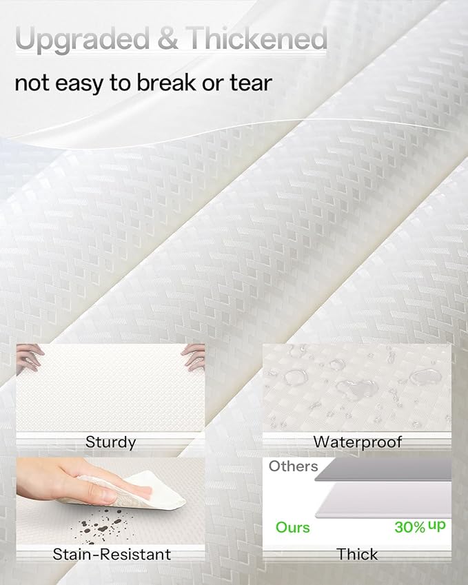 Shelf and Drawer Liner for Kitchen Cabinet, Non-Adhesive 24in x 120in Waterproof Contact Paper Refrigerator Liners Thickened Durable EVA Material Non Slip Mat for Dresser Cupboard Pantry Protector