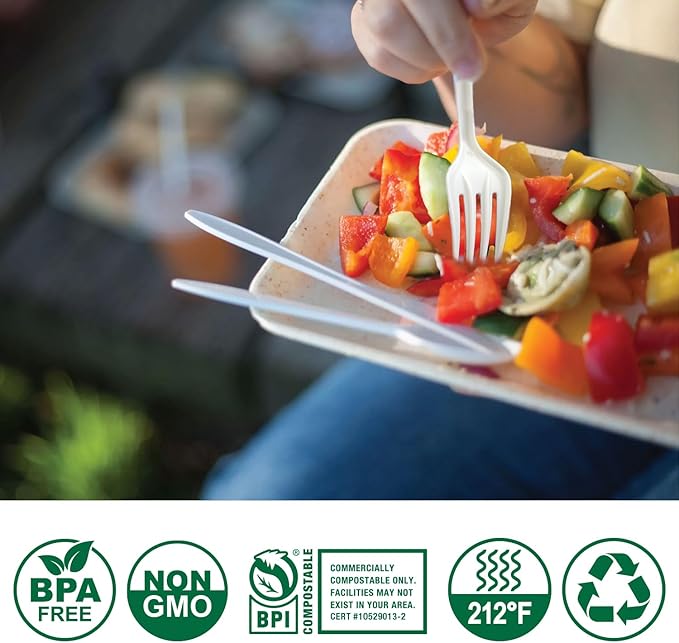 BIOCEAN 100% Compostable No Plastic Knives Forks Spoons Utensils, The Heavyweight Heavy Duty Flatware is Eco Friendly Products for Lounge Party Wedding BBQ Picnic Camping.