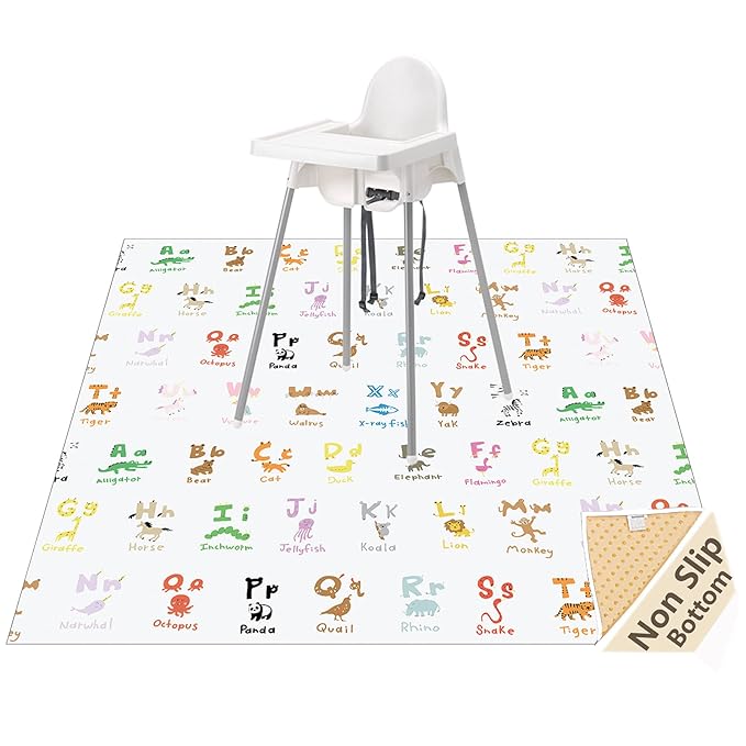 WOMUMON 51" Splat Mat for Under High Chair/Arts/Crafts, Baby Washable Spill Mat Waterproof Anti-Slip Floor Splash Mat, Portable Play Mat and Table Cloth
