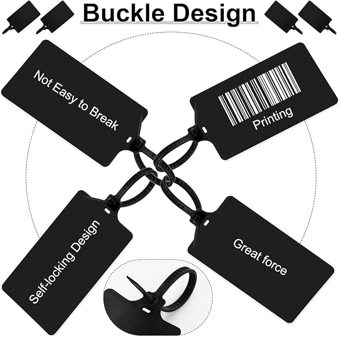 Chunful 500 Pcs Blank Plastic Tags Shipping Tags 3.94"x 2.36" Waterproof Sealing Shipping Labels Bulk Writable Hanging Tag Ties Sealing Strap Reusable Mark Labels for Keys Luggage Logistic(Black)