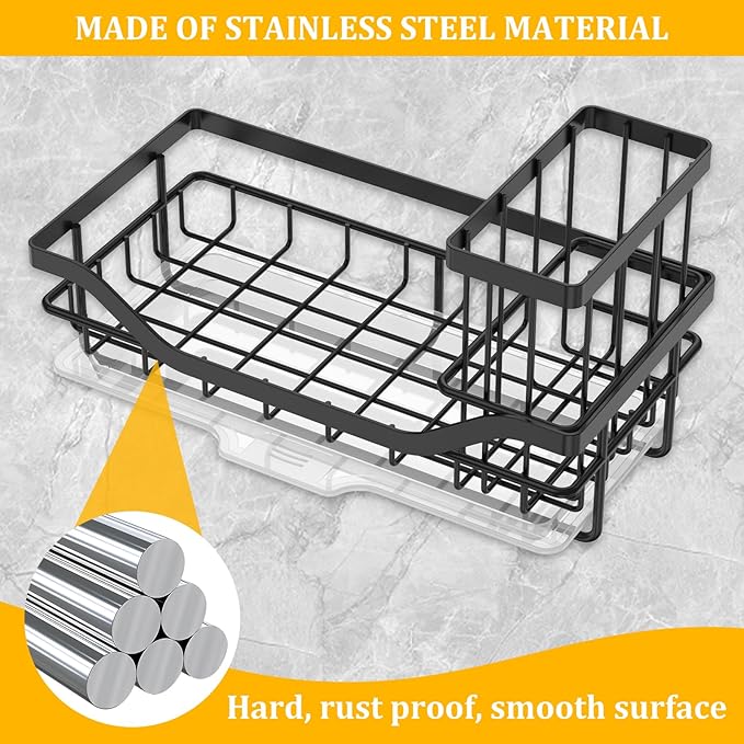 6Pc Bulk Kitchen Sink Caddy,Sponge Holder For Kitchen Sink,Kitchen Caddy Sink Organizer,With Detachable Brush Holder And Drip Tray For Household,Hotel,Apartment,Dormitory,Kitchen(8.3Lx4.2Wx5H Inch)
