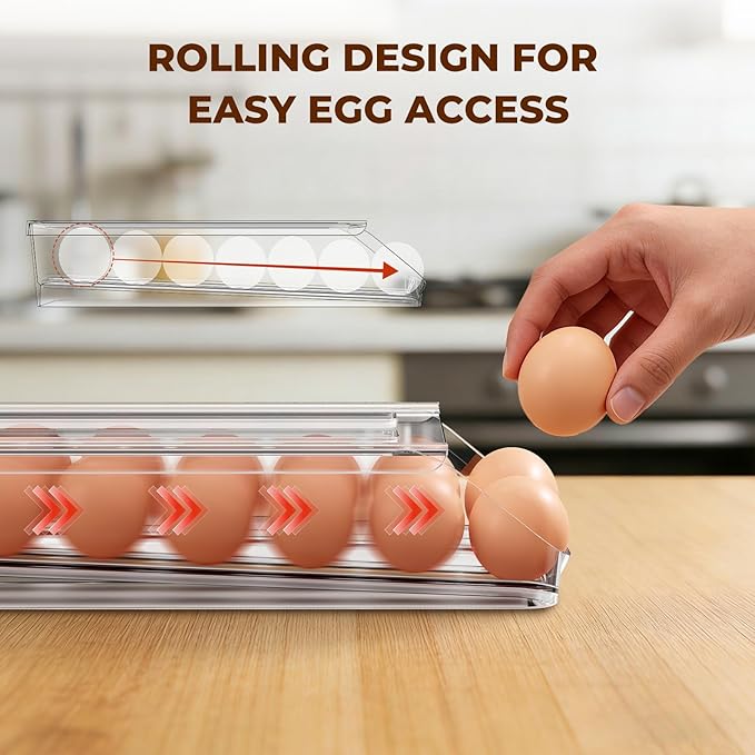 Egg Holder for Fridge,Automatic Rolling Egg Container for Refrigerator,Clear Stackable Egg Organizer with Removable Lid for Fridge Organizers and Storage,3 pack